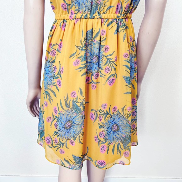 [Madewell] Sweetgrass Ruffle-Sleeve Dress Painted Blooms Yellow V-Neck Size 6 - Picture 7 of 12